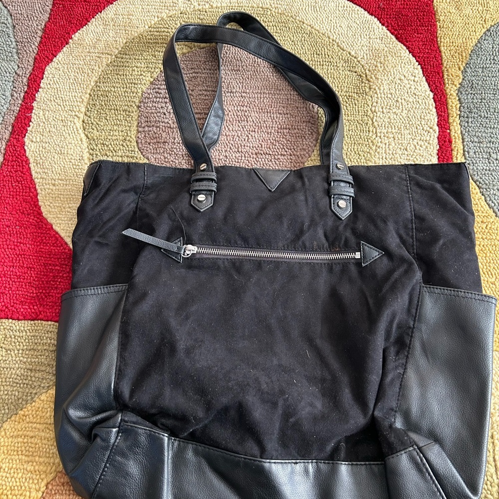Divided H&M Black Faux Suede Faux Leather Tote Bag